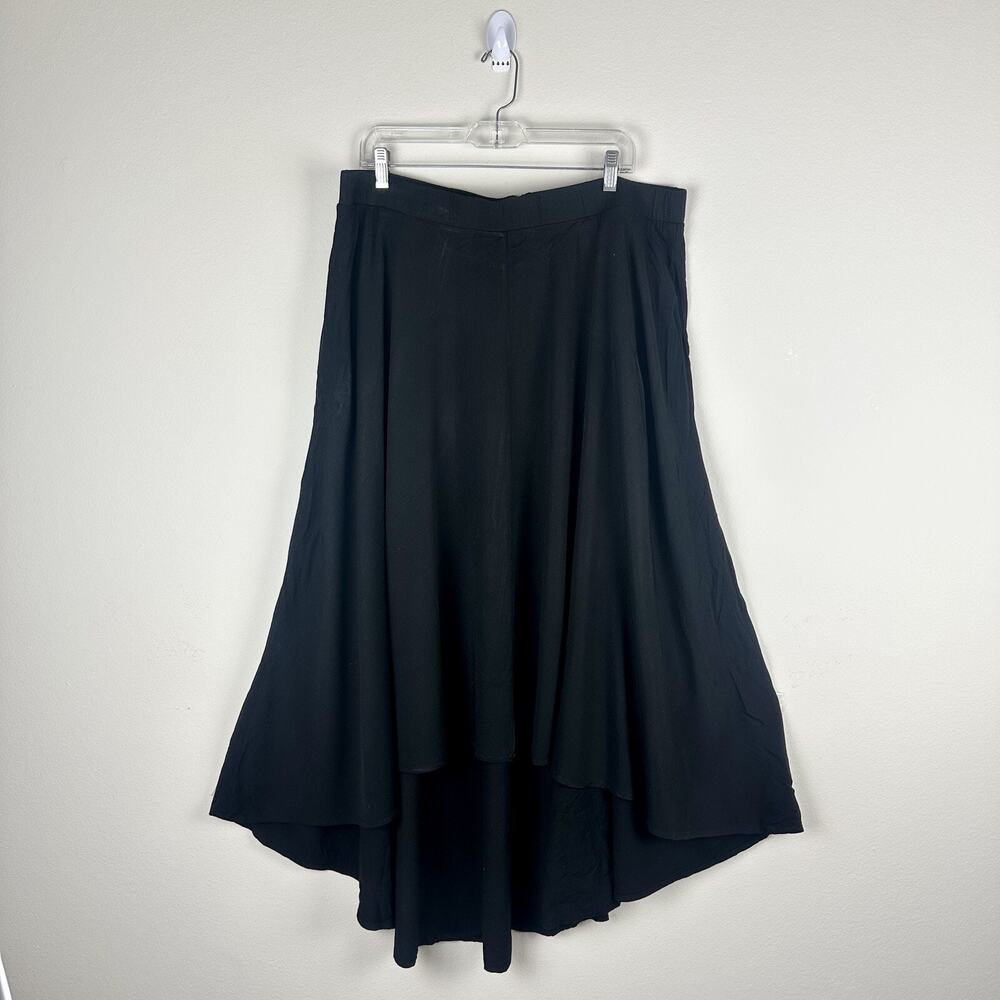 Torrid Womens Size 3 Solid Black Hi-Low Maxi Skirt Full Twirl Elastic Waist